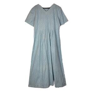 Blue Floral Dress Microprint Maxi Cotton Vintage Handmade Cottagecore Western M